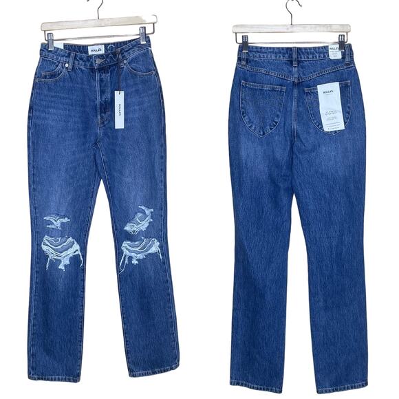 Rolla's Classic Straight Leg High Rise Organic Distressed Jeans NWT Size 26 - Picture 2 of 8